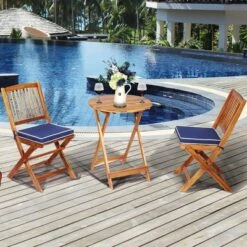 Costway 3PCS Patio Folding Wooden Bistro Set Cushioned Chair Conversation Cushion -Sunnydaze Decor Store GUEST 74e77800 5160 40a8 bd7a 1501f2c90f75