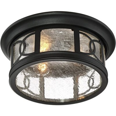 John Timberland Flush Mount Outdoor Ceiling Light Fixture Black 12" Seedy Glass For Exterior House Porch 7 John Timberland Flush Mount Outdoor Ceiling Light Fixture Black 12" Seedy Glass For Exterior House Porch - Image 5