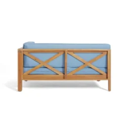 2pc Brava Outdoor Acacia Wood Right Arm Loveseat & Coffee Table With Cushion Teak/Blue - Christopher Knight Home -Sunnydaze Decor Store GUEST 7573dab1 e8d2 4c3c 9d61 31f3721182a5