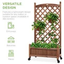 Best Choice Products 60in Mobile Wood Planter Box & Diamond Lattice Trellis, W/ Drainage Holes, Optional Wheels - Walnut -Sunnydaze Decor Store GUEST 761e43c2 3159 41ec 8967 e982ecc2a16f