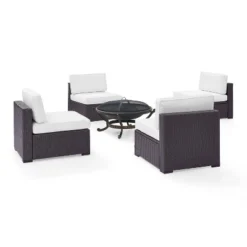 Biscayne 5pc Outdoor Wicker Conversation Set With 4 Armless Chairs & Fire Pit - White - Crosley -Sunnydaze Decor Store GUEST 76855914 6700 4485 b58a 5a0b968f8a52