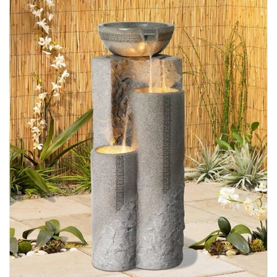 John Timberland Bowl And Pillar Modern Zen Cascading Outdoor Floor Water Fountain With LED Light 34 1/2" For Yard Garden Patio Home Deck Porch House 3 John Timberland Bowl And Pillar Modern Zen Cascading Outdoor Floor Water Fountain With LED Light 34 1/2" For Yard Garden Patio Home Deck Porch House