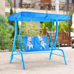 Costway Kids Patio Swing Chair Children Porch Bench Canopy 2 Person Yard Furniture Blue -Sunnydaze Decor Store GUEST 773bd017 26a3 4fc7 b410 262fc8fd7ffb