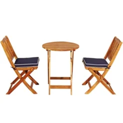 Costway 3PCS Patio Folding Wooden Bistro Set Cushioned Chair Conversation Cushion -Sunnydaze Decor Store GUEST 77badcf6 e207 4230 9862 12e137341c2a