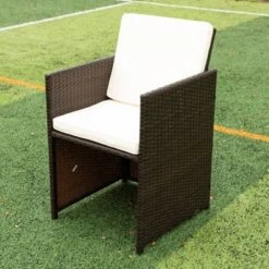 9pc Wicker Outdoor Dining Set With Cushion - Dark Brown/Beige - GODEER -Sunnydaze Decor Store GUEST 78513f8f 4a87 4f89 a38b ee2fefaaee4b