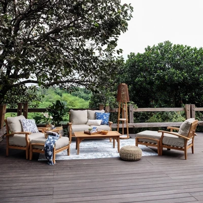 Cambridge Casual Caterina Teak Outdoor Patio Ottoman With Cushion 4 Cambridge Casual Caterina Teak Outdoor Patio Ottoman With Cushion - Image 2