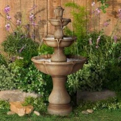 John Timberland Arosco Rustic 3 Tier Basin Outdoor Floor Water Fountain With LED Light 43" For Yard Garden Patio Home Deck Porch Exterior Balcony Roof