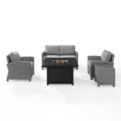Bradenton 5pc Wicker Sofa Set With Fire Table - Gray - Crosley 4 Bradenton 5pc Wicker Sofa Set With Fire Table - Gray - Crosley - Image 2