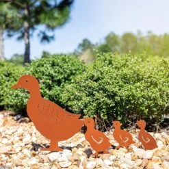 Homarden Metal Duck Shaped Animal Yard Set For Outside Decorations - 4 Piece - Copper