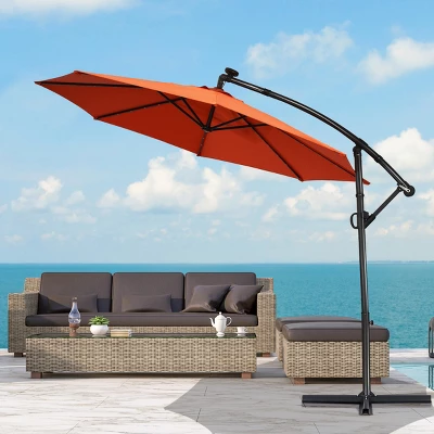 Costway 10FT Patio Offset Umbrella Solar LED 360degrees Rotation Orange 6 Costway 10FT Patio Offset Umbrella Solar LED 360degrees Rotation Orange - Image 4