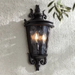 John Timberland Casa Marseille Vintage Rustic Outdoor Wall Light Fixture Textured Black Scroll 17" Clear Hammered Glass For Post Exterior Barn Deck -Sunnydaze Decor Store GUEST 7b3eb4af 8a95 45cd 83ba deeabaea5806