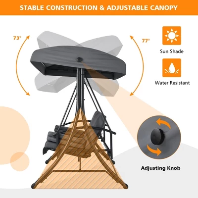 Costway Patio 3-Seat Porch Canopy Swing Converting Grey Cushion Pillow Adjust 8 Costway Patio 3-Seat Porch Canopy Swing Converting Grey Cushion Pillow Adjust - Image 6