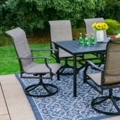 7pc Outdoor Dining Set With With Padded Sling Chairs & Metal Rectangle Table With Umbrella Hole - Captiva Designs -Sunnydaze Decor Store GUEST 7b85bc45 743f 4bbf be3c 07cba7da362f