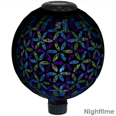 Sunnydaze Decor Sunnydaze Blue Cool Blooms Glass Mosaic Indoor/Outdoor Gazing Globe With Solar Light - 10" Diameter - Blue And Green 4 Sunnydaze Decor Sunnydaze Blue Cool Blooms Glass Mosaic Indoor/Outdoor Gazing Globe With Solar Light - 10" Diameter - Blue And Green - Image 2