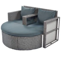2pc Outdoor Wicker Conversation Sectional Set With Cushions & Half-Moon Side Table For Umbrella - Gray - GODEER -Sunnydaze Decor Store GUEST 7cc84167 ac8e 490e 9ac9 79bae8adb70b