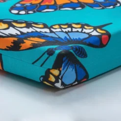 18" X 45" Butterfly Garden Outdoor/Indoor Bench Cushion Turquoise - Pillow Perfect
