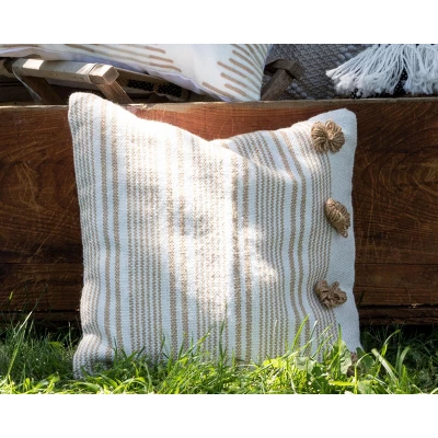 Brown Striped Hand Woven 18x18" Outdoor Decorative Throw Pillow With Pulled Yarn Bouquets - Foreside Home & Garden 6 Brown Striped Hand Woven 18x18" Outdoor Decorative Throw Pillow With Pulled Yarn Bouquets - Foreside Home & Garden - Image 4