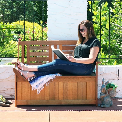 Sunnydaze Decor Sunnydaze Outdoor Meranti Wood With Teak Oil Finish 2-Person Garden Storage Bench Seat - 47" - Brown 11 Sunnydaze Decor Sunnydaze Outdoor Meranti Wood With Teak Oil Finish 2-Person Garden Storage Bench Seat - 47" - Brown - Image 9