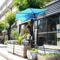 Half Round Patio Umbrella With Easy Crank – Compact 9ft Semicircle Outdoor Shade Canopy For Balcony, Porch, Or Deck By Nature Spring (Blue) -Sunnydaze Decor Store GUEST 7e521849 0fff 42e5 b292 69b8b6107950