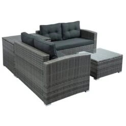 4pc Wicker Patio Set With Large Storage Box & Cushions - Gray - GODEER