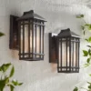 Kathy Ireland Sierra Craftsman Mission Outdoor Wall Light Fixtures Set Of 2 Rubbed Bronze 10 1/2" Seedy Glass Panels For Post Exterior Light Barn Deck