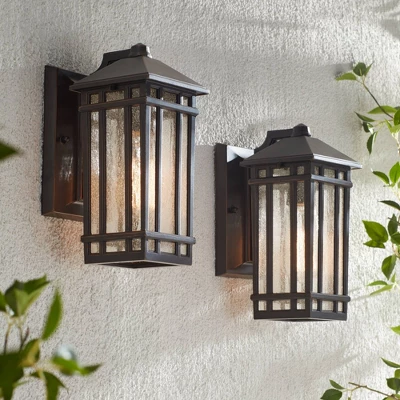 Kathy Ireland Sierra Craftsman Mission Outdoor Wall Light Fixtures Set Of 2 Rubbed Bronze 10 1/2" Seedy Glass Panels For Post Exterior Light Barn Deck 3 Kathy Ireland Sierra Craftsman Mission Outdoor Wall Light Fixtures Set Of 2 Rubbed Bronze 10 1/2" Seedy Glass Panels For Post Exterior Light Barn Deck