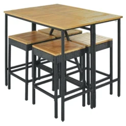 5-Piece Outdoor Patio Wicker Bar Set With Foldable Acacia Wood Top With 4 Stools And 1 Table,Brown - ModernLuxe -Sunnydaze Decor Store GUEST 7ee9a2fc 8aec 4cf9 b113 59b353f6fc6a