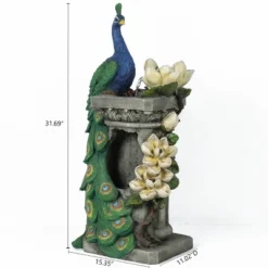 LuxenHome Resin Blue And Green Peacock Outdoor Fountain Garden Fountain With LED Light -Sunnydaze Decor Store GUEST 7fd1f83e 0723 4ede 8d78 4fd7203dc325