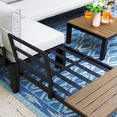 Captiva Designs 6pc Outdoor Conversation Set With Sectional Sofa Beige 6 Captiva Designs 6pc Outdoor Conversation Set With Sectional Sofa Beige - Image 4