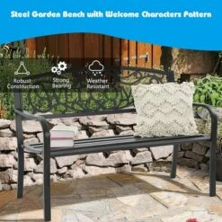 Costway Garden Bench Park Yard Outdoor Furniture Steel Frame Porch Path Loveseat Black -Sunnydaze Decor Store GUEST 8060f789 1e4d 42ed b1bf d2c49cc2840f