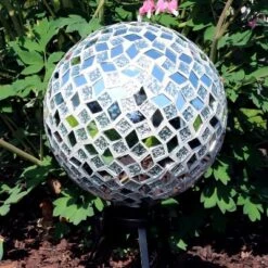 Sunnydaze Decor Sunnydaze Indoor/Outdoor Mirrored Diamond Mosaic Gazing Globe Glass Garden Ball - 10" Diameter - Silver