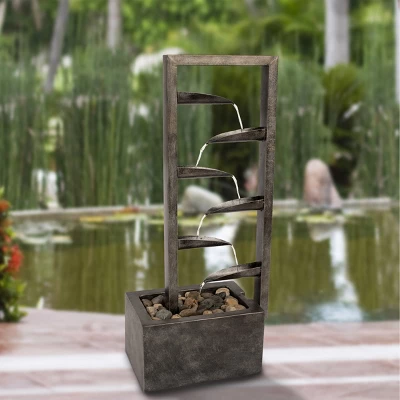 7-Tier Outdoor Water Fountain - Modern Industrial Concrete/Metal Electric Cascading Waterfall With Pump And Decorative Stones By Nature Spring (Gray) 4 7-Tier Outdoor Water Fountain - Modern Industrial Concrete/Metal Electric Cascading Waterfall With Pump And Decorative Stones By Nature Spring (Gray) - Image 2