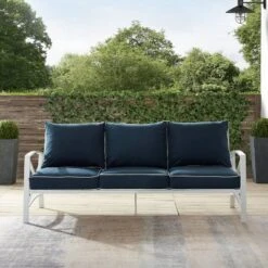 Kaplan Outdoor Metal Sofa White With Navy Cushions - Crosley 18 Kaplan Outdoor Metal Sofa White With Navy Cushions - Crosley -Sunnydaze Decor Store GUEST 80fb0f1b ddcd 4b67 9aee 691cc701a48d