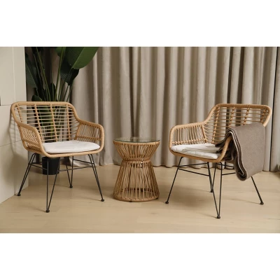 3pc Wicker Bistro Set - Brown/Beige - GODEER 3 3pc Wicker Bistro Set - Brown/Beige - GODEER