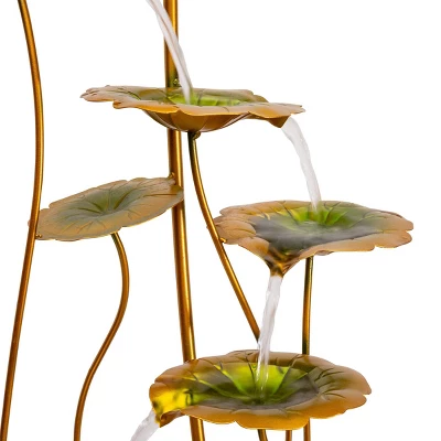 32" Metal Multi-Tiered Lily Pads Fountain With Stones Copper - Alpine Corporation 6 32" Metal Multi-Tiered Lily Pads Fountain With Stones Copper - Alpine Corporation - Image 4