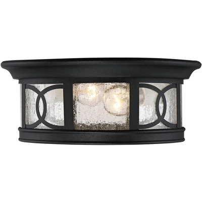 John Timberland Flush Mount Outdoor Ceiling Light Fixture Black 12" Seedy Glass For Exterior House Porch 5 John Timberland Flush Mount Outdoor Ceiling Light Fixture Black 12" Seedy Glass For Exterior House Porch - Image 3