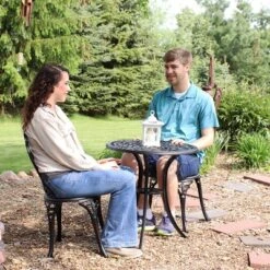 Sunnydaze Decor Sunnydaze Floral Design Cast Aluminum Outdoor Patio Bistro Set, Black, 3pc -Sunnydaze Decor Store GUEST 81bf05de 0734 4451 9ffc 60233e28581e