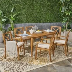 Pines 7pc Acacia Oval Wood Dining Set - Christopher Knight Home -Sunnydaze Decor Store GUEST 81df51ab bdec 4ccf b3f8 7c9d236bea53
