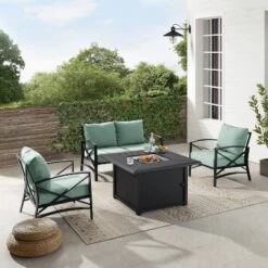 Kaplan 4pc Outdoor Conversation Set With Dante Fire Table - Mist - Crosley -Sunnydaze Decor Store GUEST 8269f05e 9308 40e6 a9e9 45d40b4f88a5