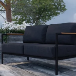 Merrick Lane Outdoor Loveseat With Removable Plush Fabric Cushions And Teak Accented Aluminum Frame 22 Merrick Lane Outdoor Loveseat With Removable Plush Fabric Cushions And Teak Accented Aluminum Frame -Sunnydaze Decor Store GUEST 8275ef91 858a 4073 9bab c8f982cfb7e1