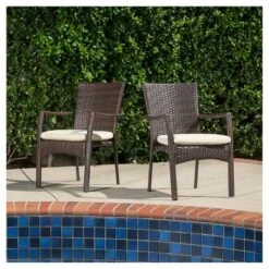 Corleone 7pc Wood And Wicker Dining Set - Brown -Christopher Knight Home -Sunnydaze Decor Store GUEST 828fabe4 1ae4 46fb a949 e34d31e6ce0d