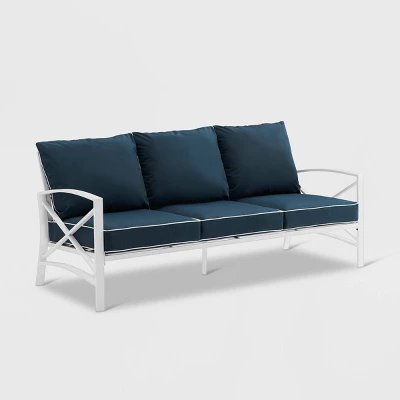 Kaplan Outdoor Metal Sofa White With Navy Cushions - Crosley 3 Kaplan Outdoor Metal Sofa White With Navy Cushions - Crosley