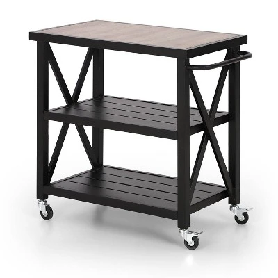Outdoor Double Shelf Movable Steel Rectangle Cart Table - Captiva Designs 4 Outdoor Double Shelf Movable Steel Rectangle Cart Table - Captiva Designs - Image 2