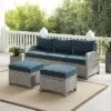 Bradenton 3pc Outdoor Wicker Sofa & 2 Ottoman Set - Navy/Gray - Crosley -Sunnydaze Decor Store GUEST 8438eb39 85c1 4794 a555 db145a2f10f0