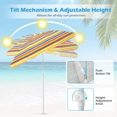 Costway 6.5Ft Patio Beach Sunshade Umbrella Portable Tilt Outdoor Yellowith Green/Navy/Blue 7 Costway 6.5Ft Patio Beach Sunshade Umbrella Portable Tilt Outdoor Yellowith Green/Navy/Blue - Image 5