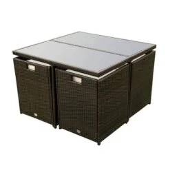 9pc Wicker Outdoor Dining Set With Cushion - Dark Brown/Beige - GODEER -Sunnydaze Decor Store GUEST 84af1841 6f6d 4098 875c 697de9a0651a