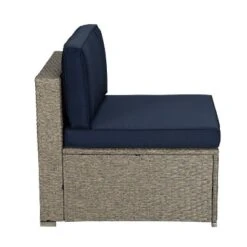 6pc Outdoor Rattan Wicker Set With Sectional, Chairs, Accent Table & Ottoman - Gray/Navy - GODEER -Sunnydaze Decor Store GUEST 85ae0fd7 de13 4ef1 9c3b 551548ffcd60