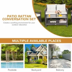 Tangkula Patio Rattan 4PCS Cushioned Chair Side Table Set Bistro Set Classic Furniture Single Sofa Thick Cushion Loveseat For Garden Off White/Navy -Sunnydaze Decor Store GUEST 8607e7ea 8a67 4877 b483 8ef24568e0ba