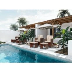 4pc Outdoor Wicker Rattan Set With Cushioned Chairs & Ottomans - Devoko -Sunnydaze Decor Store GUEST 860a96b2 48f0 425e a53b c9505066b322