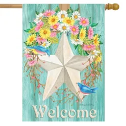Spring Barnstar House Flag Primitive Welcome 28" X 40" Briarwood Lane